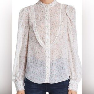 DIVINE HERITAGE WHITE FLORAL BUTTON-DOWN BLOUSE